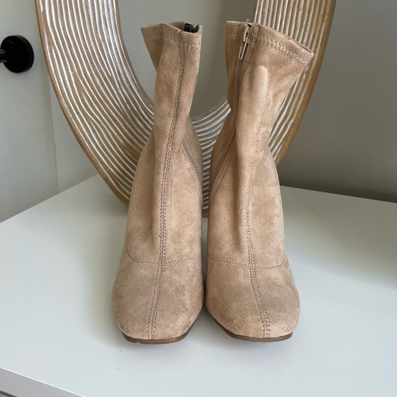 Beige/Tan Seude Glass Heel Bootie - Picture 2 of 3
